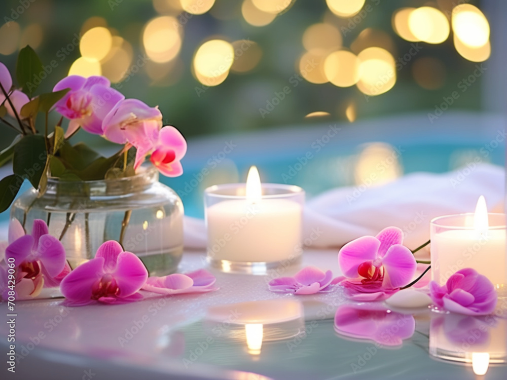 spa still life, candles and flowers spa still life, candles and flowers