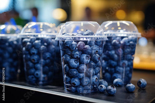 Wallpaper Mural Plastic glass with lid closed with blueberries on shelf in store. Healthy ready to go snack to take away from berries in cup Torontodigital.ca