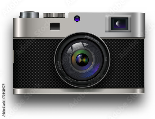 Retro camera 3d icon, vintage photo camera background.
