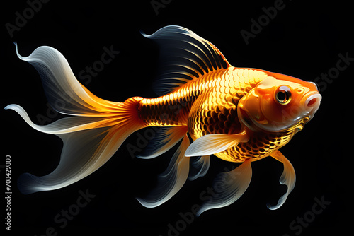 gold fish aquarium fish isolated on black background.