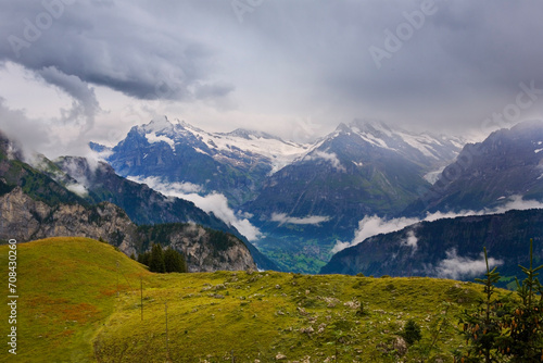 Bernese Oberland, Switzerland: the Lütschental, with Grindelwald on the valley floor, from Schynige Platte, with the peaks of the Wetterhorn and the Mättenberg in the distance © Will Perrett