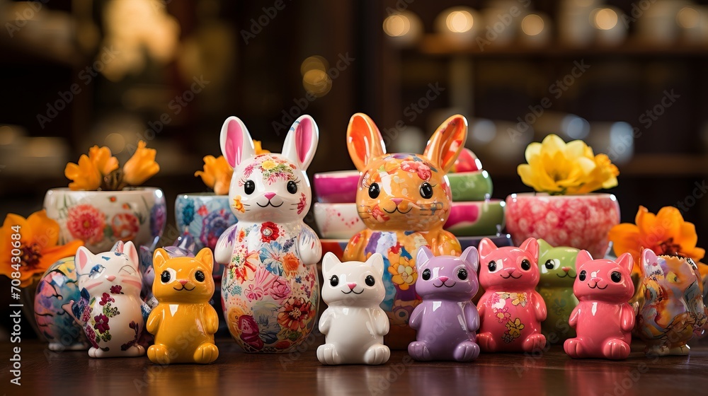 Obraz premium Vibrant easter decorations and crafts in a joyful celebration setting with playful patterns