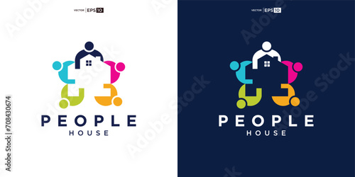 house home people human team work family colorful logo vector icon illustration