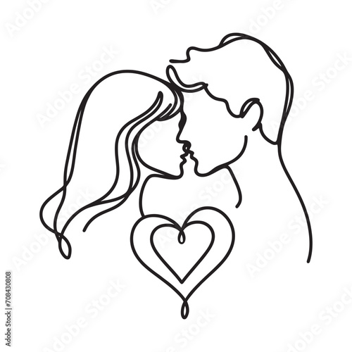 Minimalist Valentine s Day picture. Couple logo. Man and woman. Symbol of love. Line vector illustration