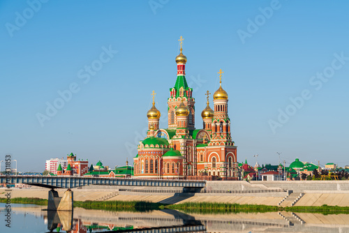 Yoshkar-Ola, Russia. Cathedral of the Annunciation of the Blessed Virgin in Yoshkar-Ola. The river Malaya Kokshaga photo