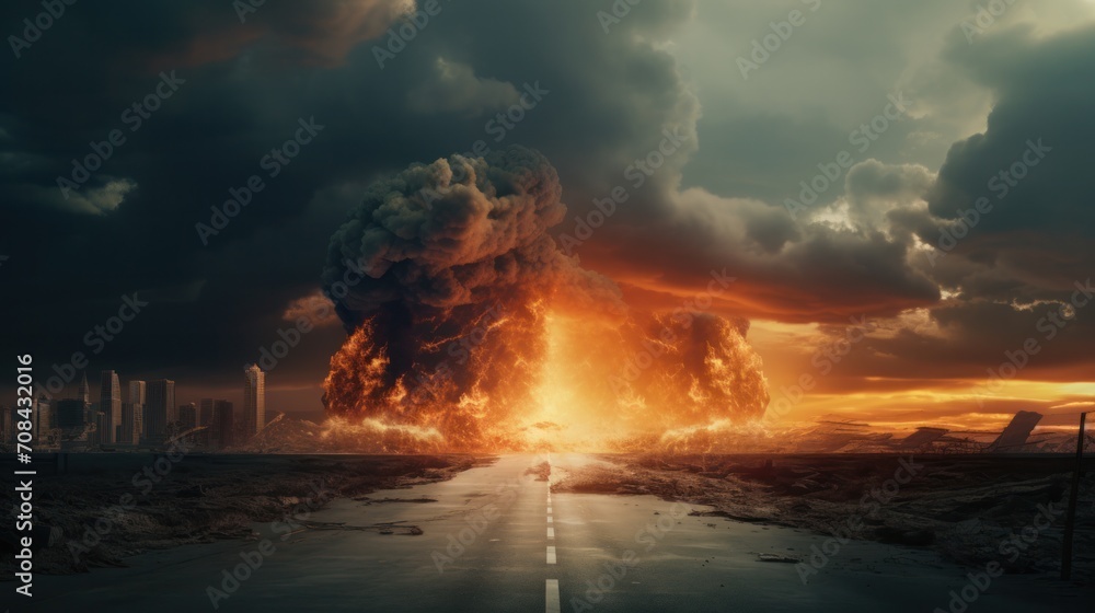 Fototapeta premium apocalyptic scenes concept, Apocalyptic epic scene depicting the end of the world