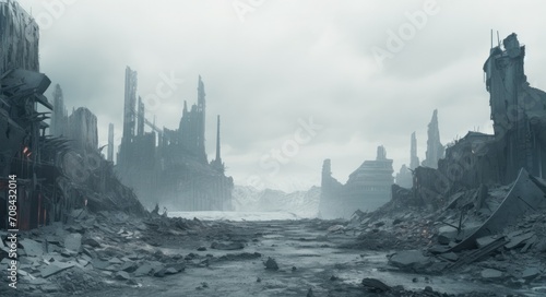 Apocalyptic Futuristic City in Darkness - Abandoned and Depressing Urban Landscape © Sandris_ua