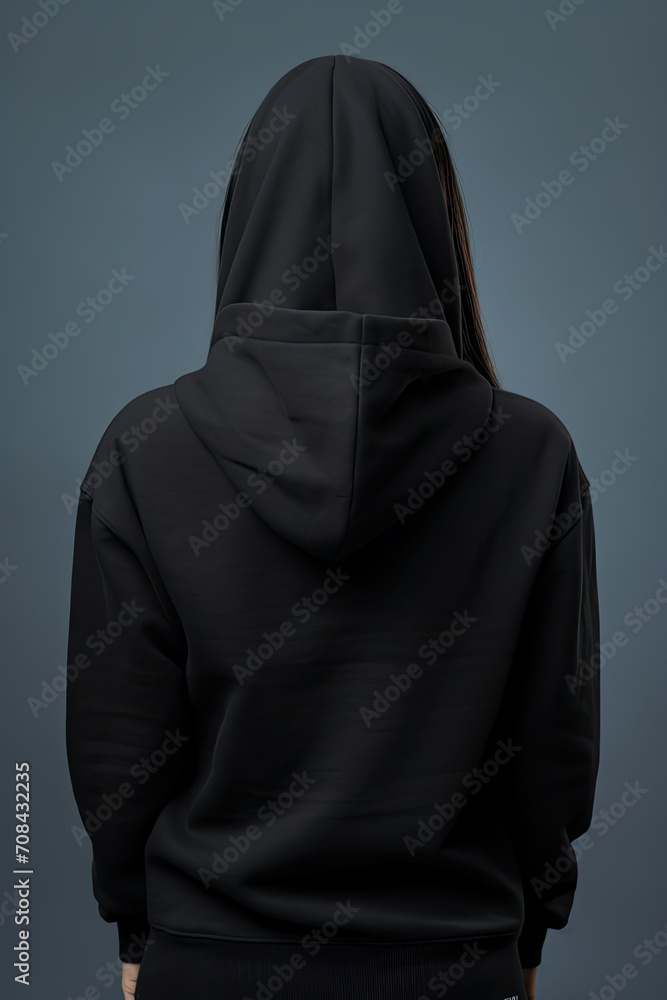 Woman Wearing Black Hoodie, Facing Away From Camera