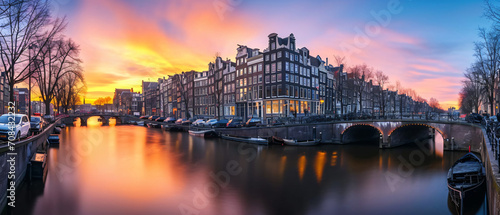 Amsterdam City Beautiful Panorama Sunset