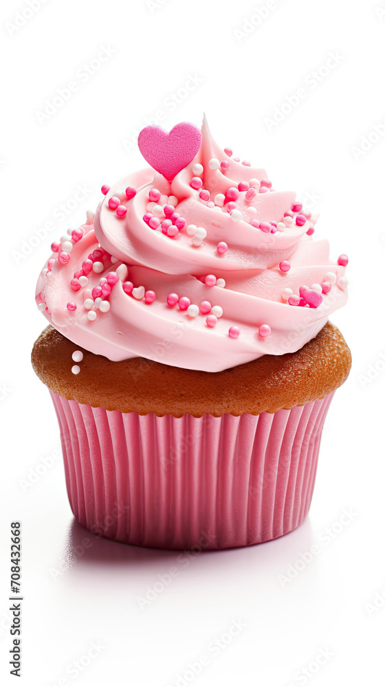 Cupcake With Pink Frosting and Sprinkles