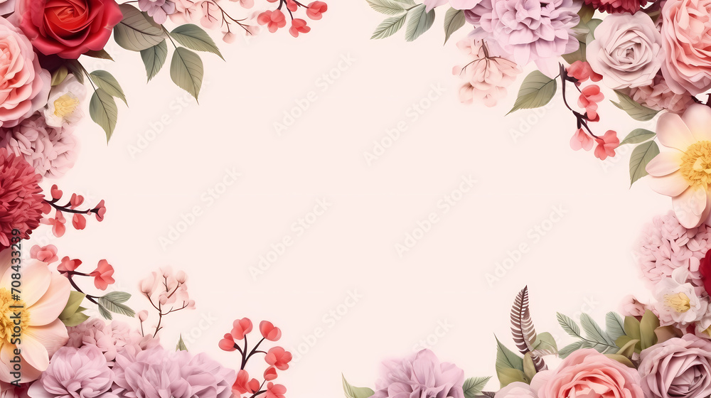 Empty floral frame with copy space for greeting card or invitation design Empty floral frame with copy space for greeting card or invitation design