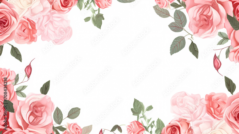 Pink rose flower composition background, decorative flower background pattern, floral border background