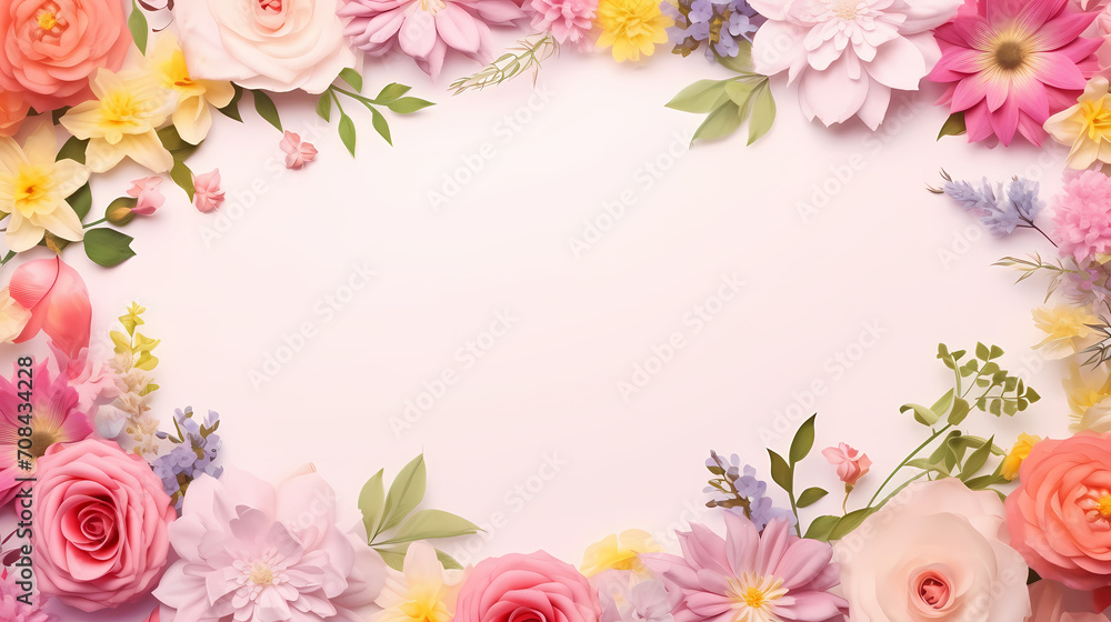 Pink rose flower composition background, decorative flower background pattern, floral border background Pink rose flower composition background, decorative flower background pattern, floral border background