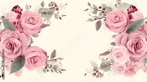 Pink rose flower composition background, decorative flower background pattern, floral border background