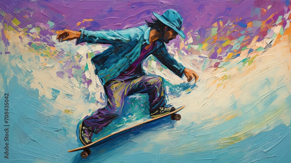 impasto post impressionist skateboarding street art