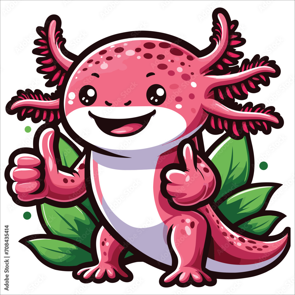 Cute Axolotl mascot vector illustration on white background 