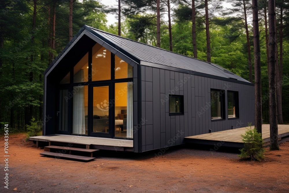 Modern black cabin hidden in the woods Modern black cabin hidden in the woods