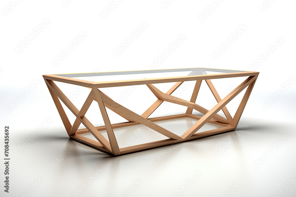 Wooden Table With Glass Top on White Surface Wooden Table With Glass Top on White Surface