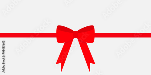 Christmas red bow icon. Big ribbon line. Satin ribbons. Decoration element for giftbox present. Greeting card template. New Year, Merry Christmas sign symbol. White background. Isolated. Flat design. photo