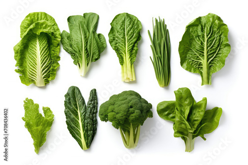 Assorted Green Leafy Vegetables on White Background photo
