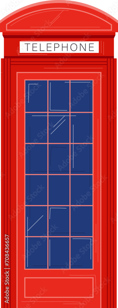 Obraz premium Red traditional British telephone box on white backdrop. Classic English phone booth, London symbol vector illustration.