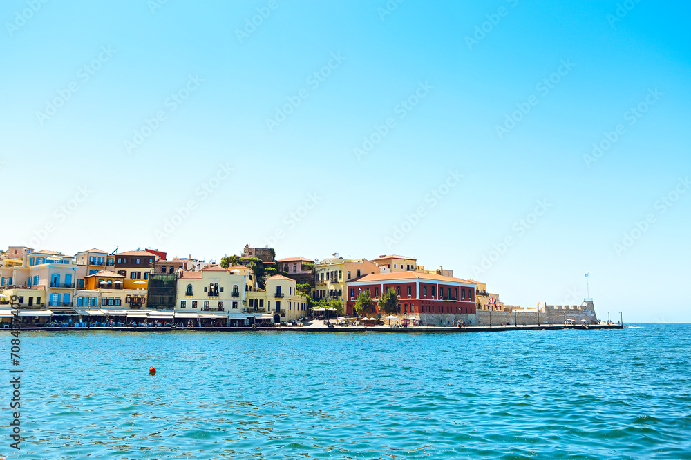 View of sunny venetian bay in Chania
