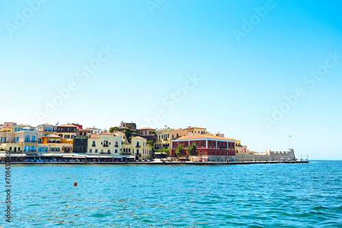 View of sunny venetian bay in Chania