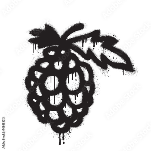 Emoticon grape graffiti with black spray paint.vector illustration.