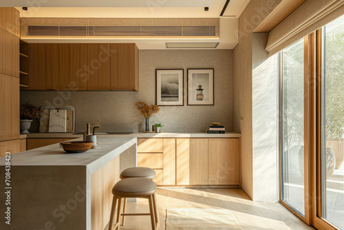 Kitchen Design With Counter  Stools  and Window