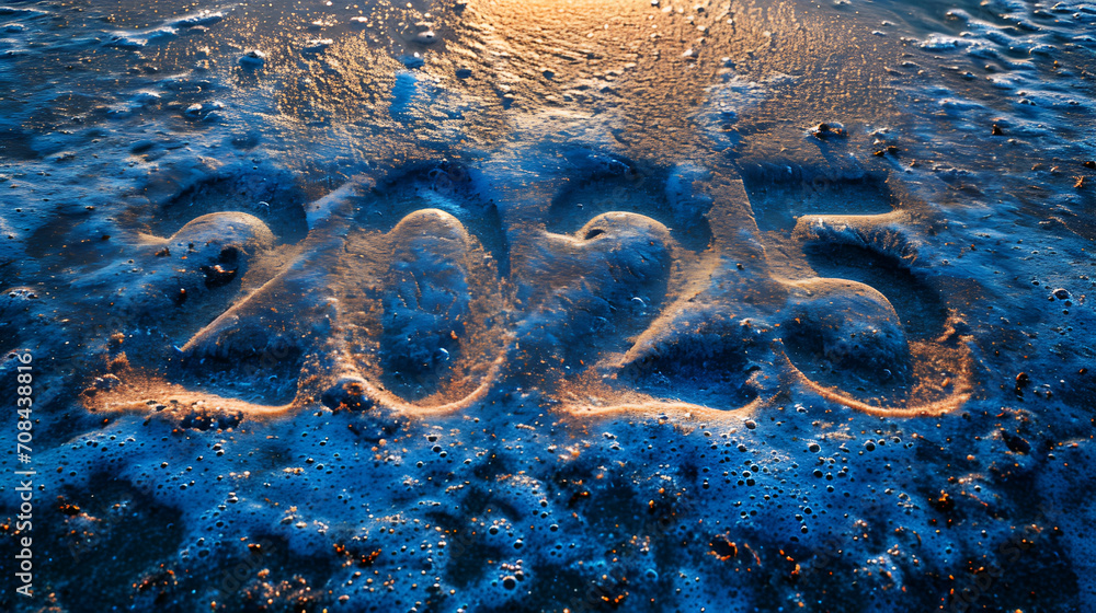 2025, Happy new year concept, Focus On "2025" write within with bold text, comic style abstract