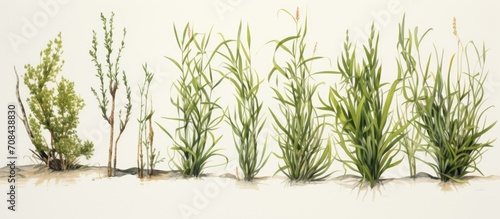 Edible plants known as Salicornia found in salty habitats, also called glasswort, pickleweed, samphire, mouse tits, sea beans, or sea asparagus.