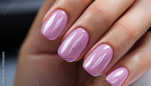 Elegant soft pink manicure close up for advertising sophisticated nail salon services