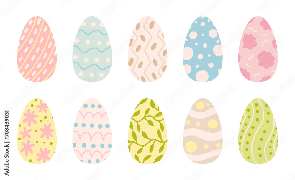 Easter eggs with ornament set. Vector Happy Easter eggs flat style set Easter eggs with ornament set. Vector Happy Easter eggs flat style set