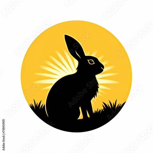 Silhouette of Rabbit Sitting in Grass