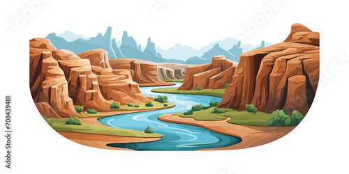 A canyon with a river vector simple 3d smooth cut isolated illustration