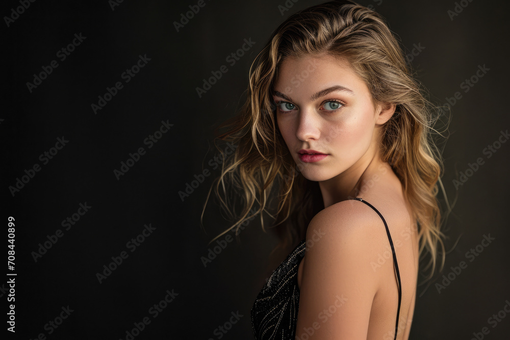 studio - lit portrait of a 28 - year - old Caucasian woman. She exudes confidence, adorned in high - end fashion, with dramatic studio lighting emphasizing her features. studio - lit portrait of a 28 - year - old Caucasian woman. She exudes confidence, adorned in high - end fashion, with dramatic studio lighting emphasizing her features.