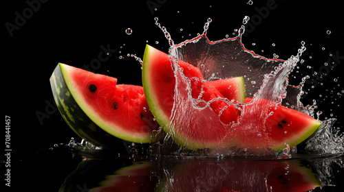 fresh cut water melon splashed with black background