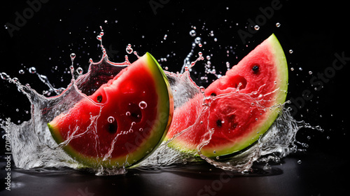 fresh cut water melon splashed with black background