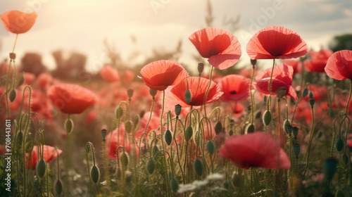 A field of red poppies sways under a tranquil sky  honoring the memory and spirit of ANZAC Day