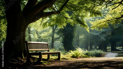 Fototapeta Naklejka Na Ścianę i Meble -  wooden bench in the park in a smoky weather