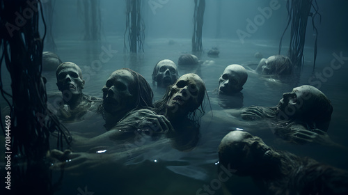 Canvastavla Dead bodies lying underwater after the universal flooding on earth