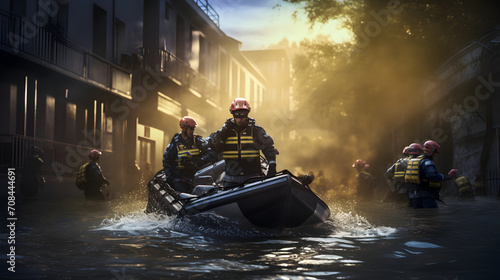Flood disaster rescue operation in action photo