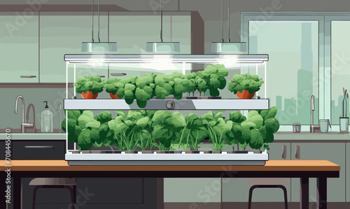 ndoor Hydroponic Garden Setup in a Modern Kitchen isolated vector style illustration photo