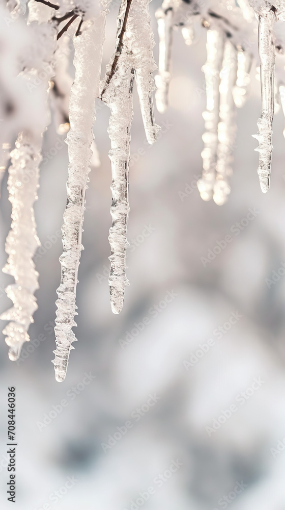 Ivory Icicles: A Delicate White Background with Glistening Ice and Frost, Capturing the Essence of Winter