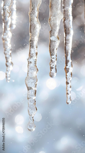 Ivory Icicles: A Delicate White Background with Glistening Ice and Frost, Capturing the Essence of Winter