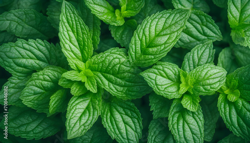 Beautiful close up photo of green peppermint leaves. wallpaper background for desktop web design for ads and copy space print