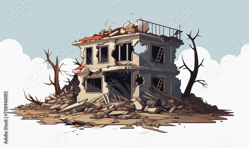 destroyed building isolated vector style with transparent background illustration