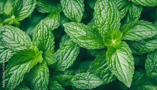 Beautiful close up photo of green peppermint leaves. wallpaper background for desktop web design for ads and copy space print