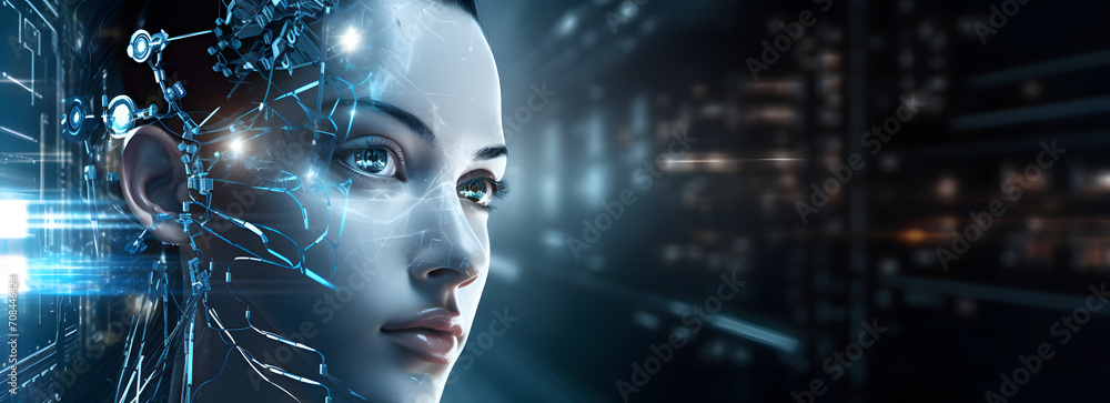 AI robot futuristic technology android or cyber humanoid. Artificial Intelligence cyborg robot in 3D. With copy space. AI robot futuristic technology android or cyber humanoid. Artificial Intelligence cyborg robot in 3D. With copy space.