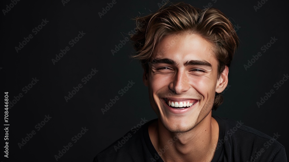 Obraz premium Handsome young smiling man black background
